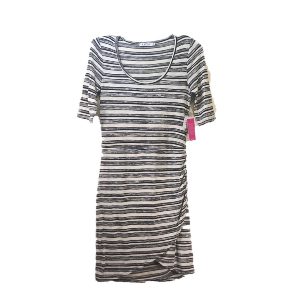 Striped Black & Cream Knit Dress NWT Just Fab M